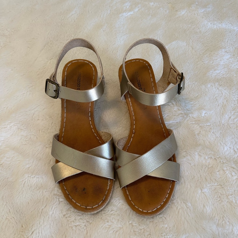 Amazon Essentials Metallic Gold Strappy Heels | Size 7.5